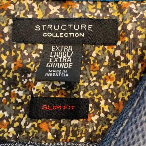 Structure Jacquard Shirt Chambray Blue Size Extra Large Slim Fit - Picture 5 of 10